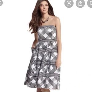 White House Black Market Striped Strapless Dress Size 2 XS Black White Pink